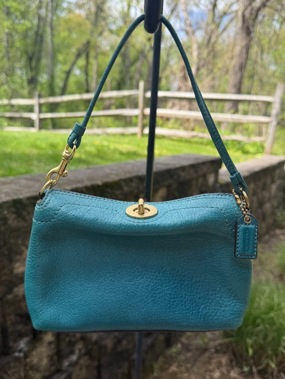 Rare Vintage Coach Mini Turquoise Leather Shoulder Bag